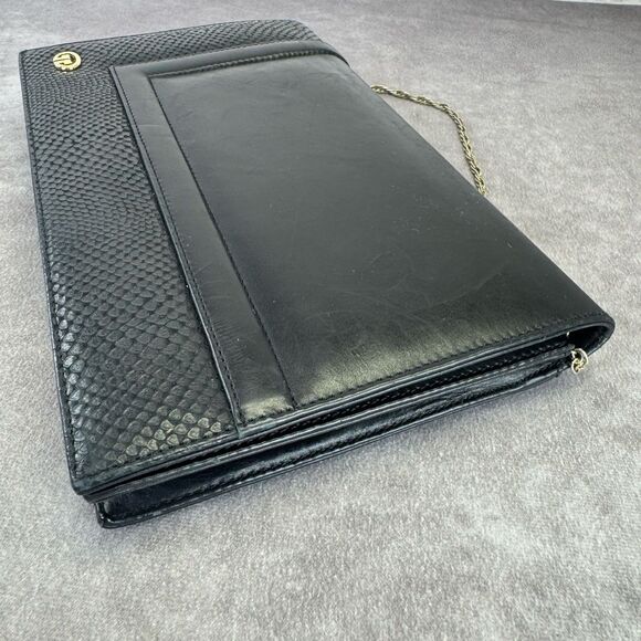 GUCCI Vintage Black Lambskin Leather Snakeskin Trim Flap Clutch / Shoulder Bag! - Picture 5 of 14